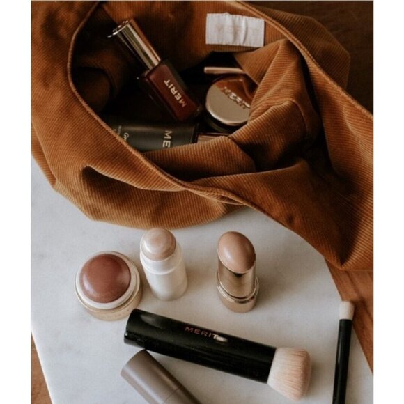 Merit Beauty Signature Cosmetic Makeup Bag Corduroy Tie Top Pouch Minimalist - Picture 4 of 13